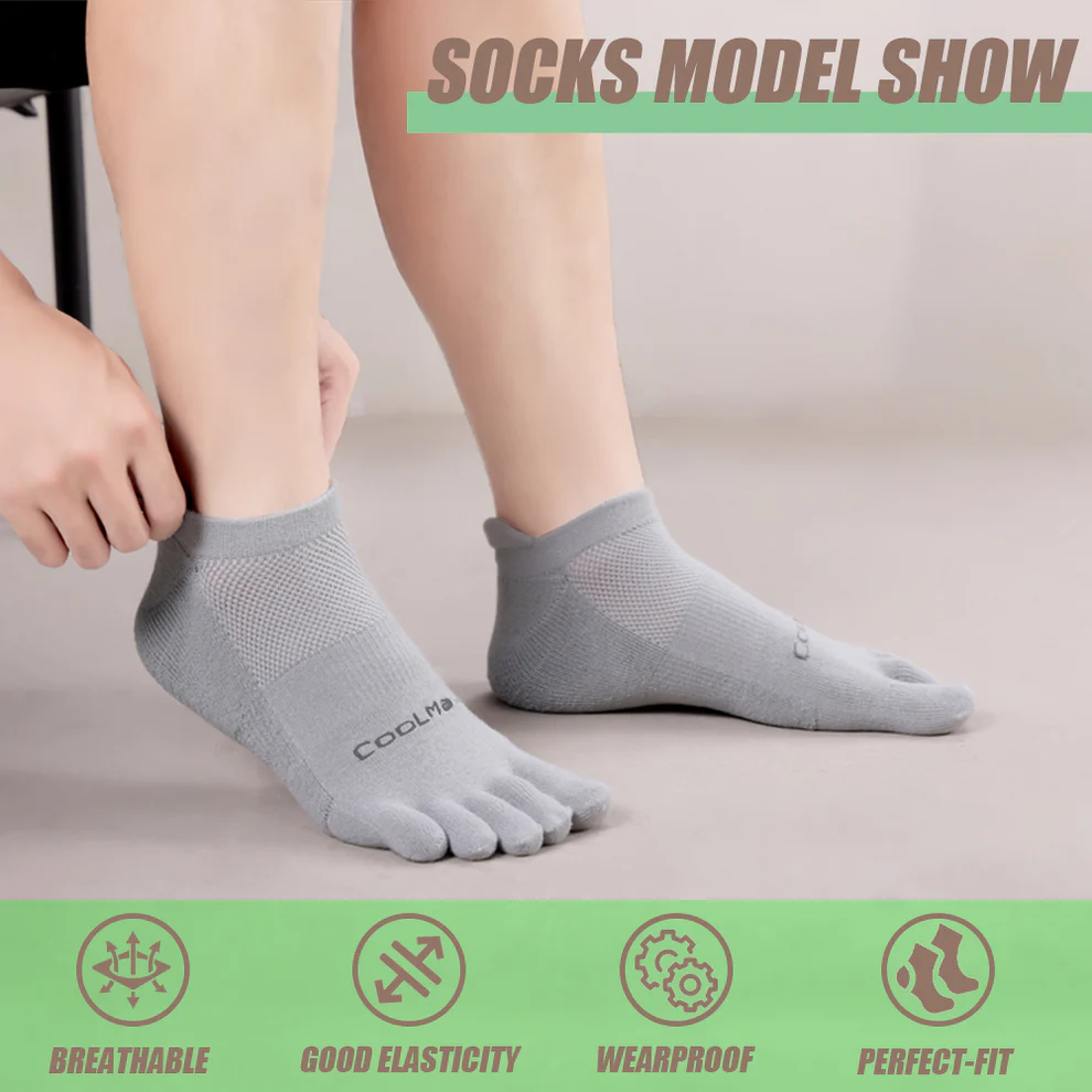 TikMox Toe Socks Grey Ankle Running Socks (3Pairs)