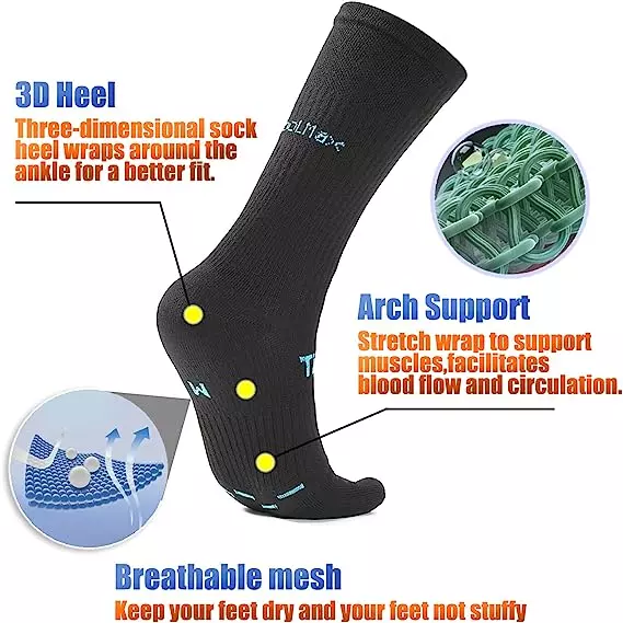 TikMox Toe Socks Coolmax Thickened Crew Socks 3pairs